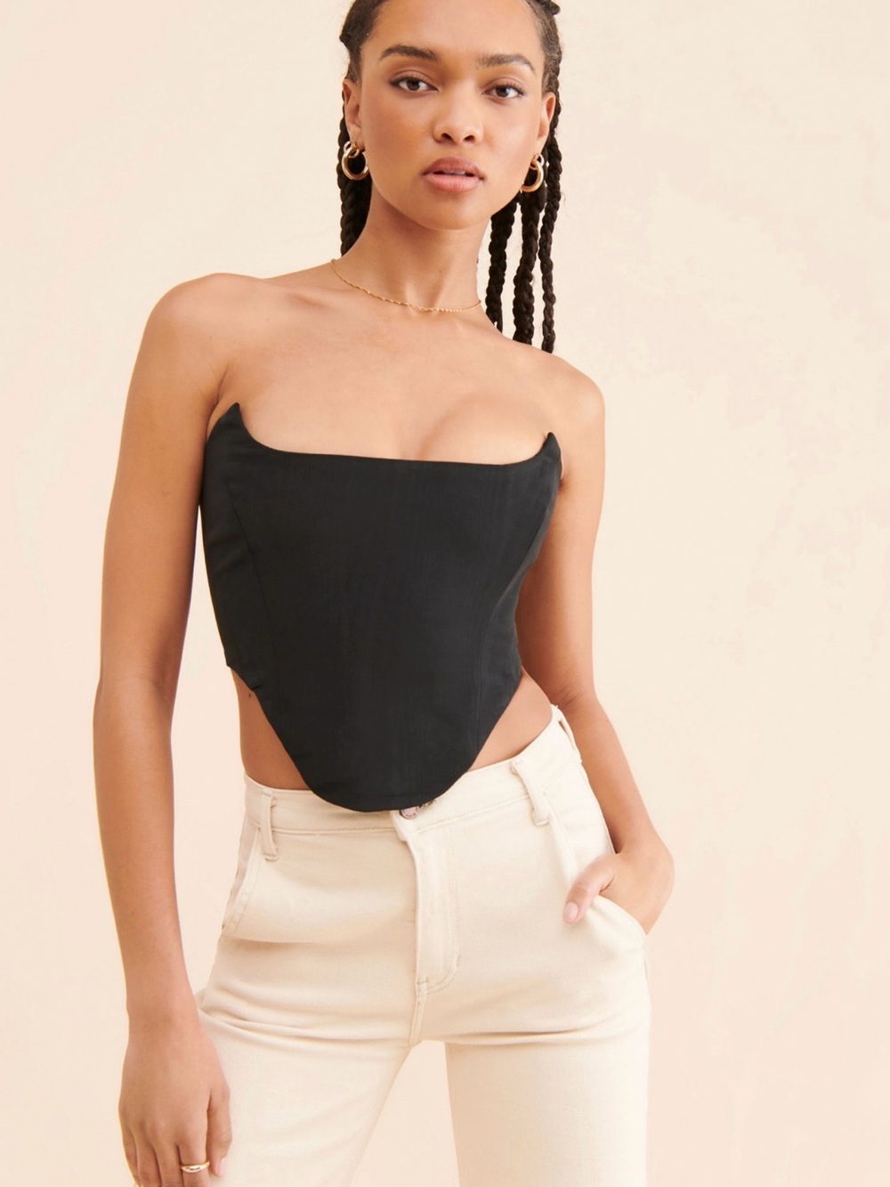 Bardot Black Strapless Corset Hem Camisole